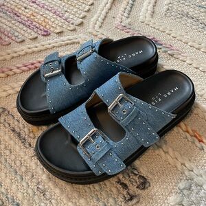 Marc Fisher Augusta Studded Denim slide sandals size 7 perfect condition